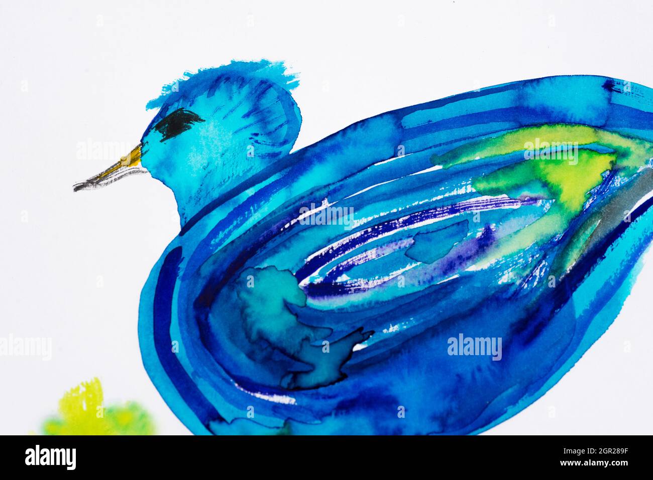 Uccello blu dipinto con acquarelle. Foto Stock