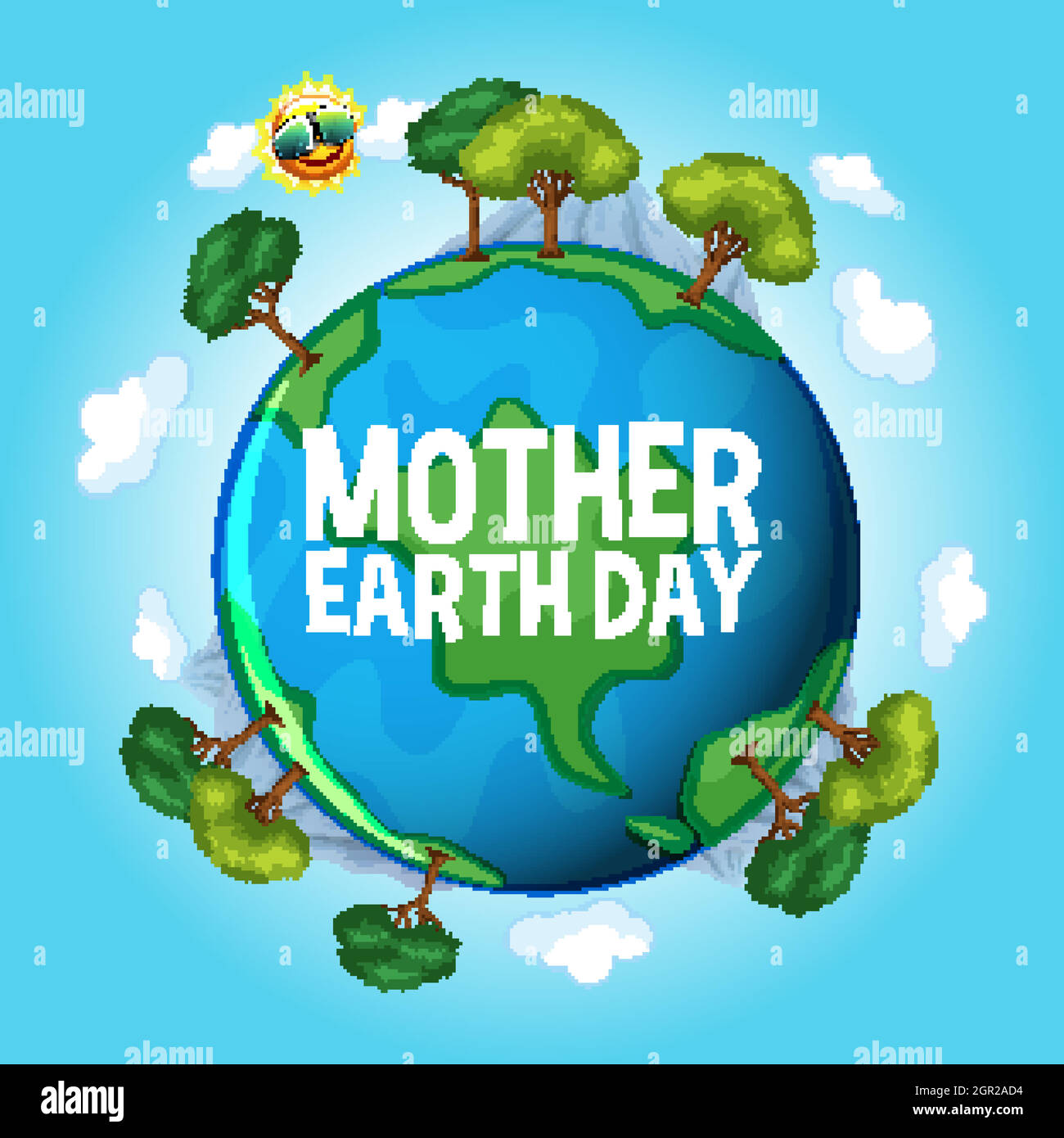 Poster design per la giornata della madre terra con terra blu e cielo blu Illustrazione Vettoriale