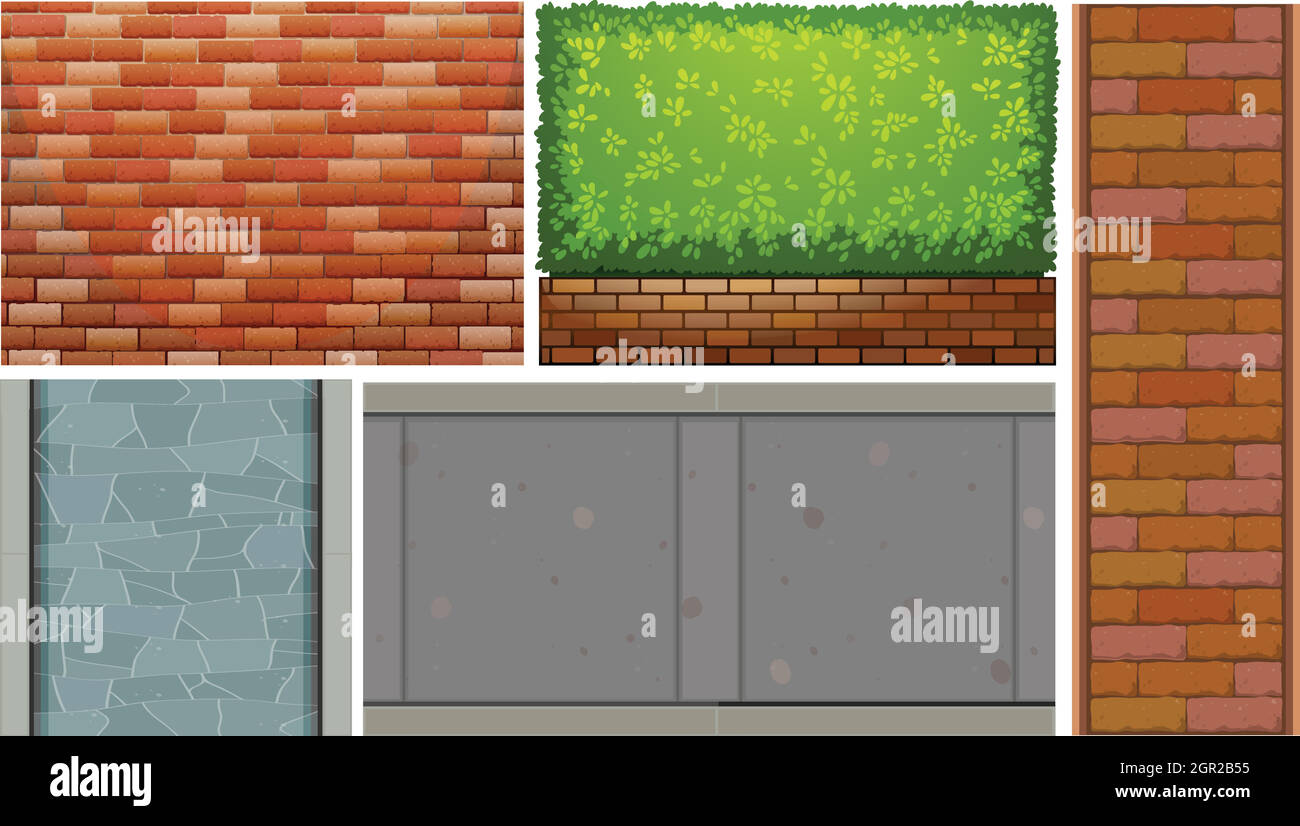 Muri in mattoni e cespuglio verde Illustrazione Vettoriale