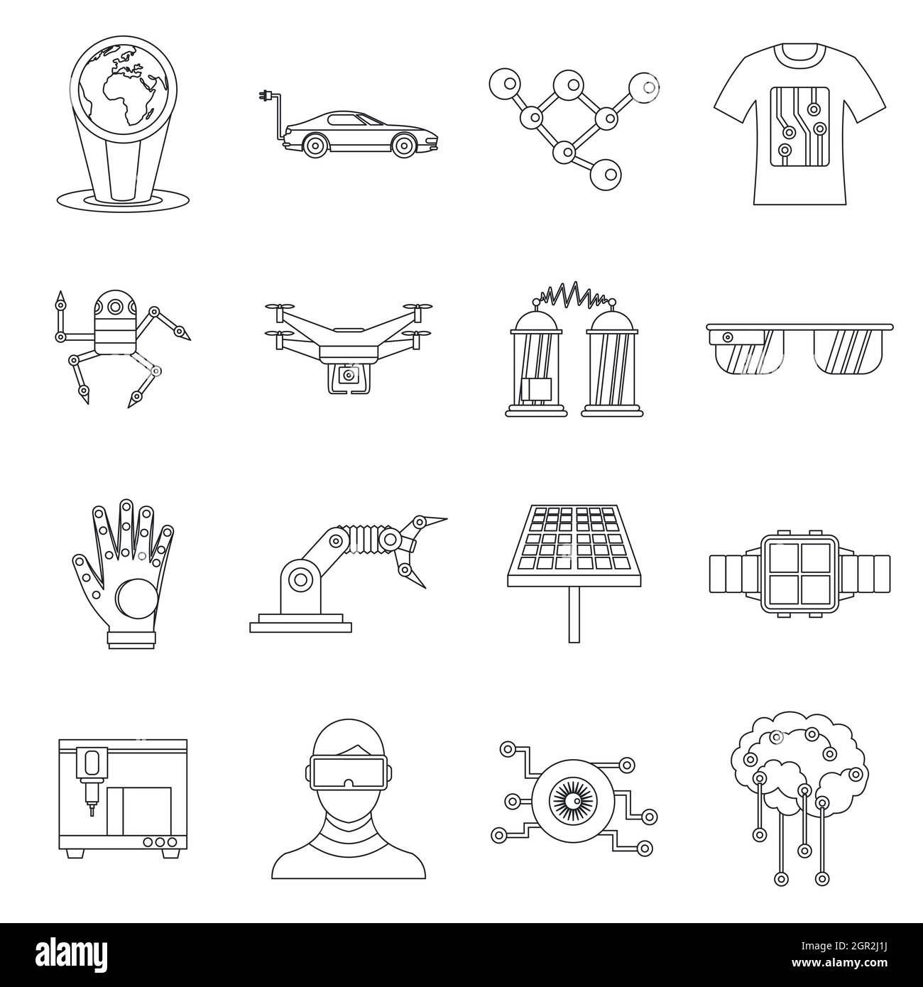 Nuovo set di tecnologie, stile contorno Illustrazione Vettoriale