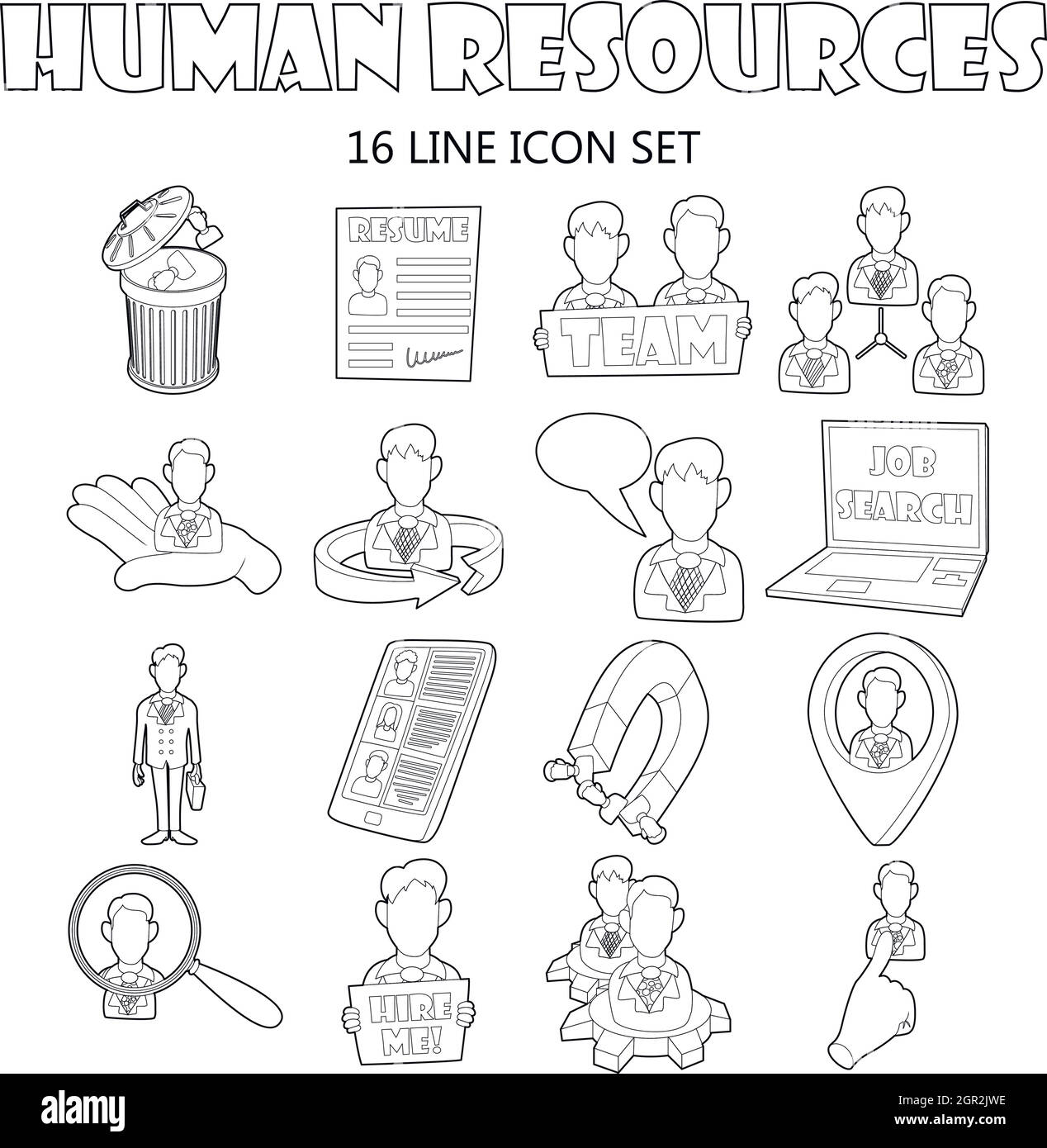 Risorse umane set di icone di stile di contorno Illustrazione Vettoriale