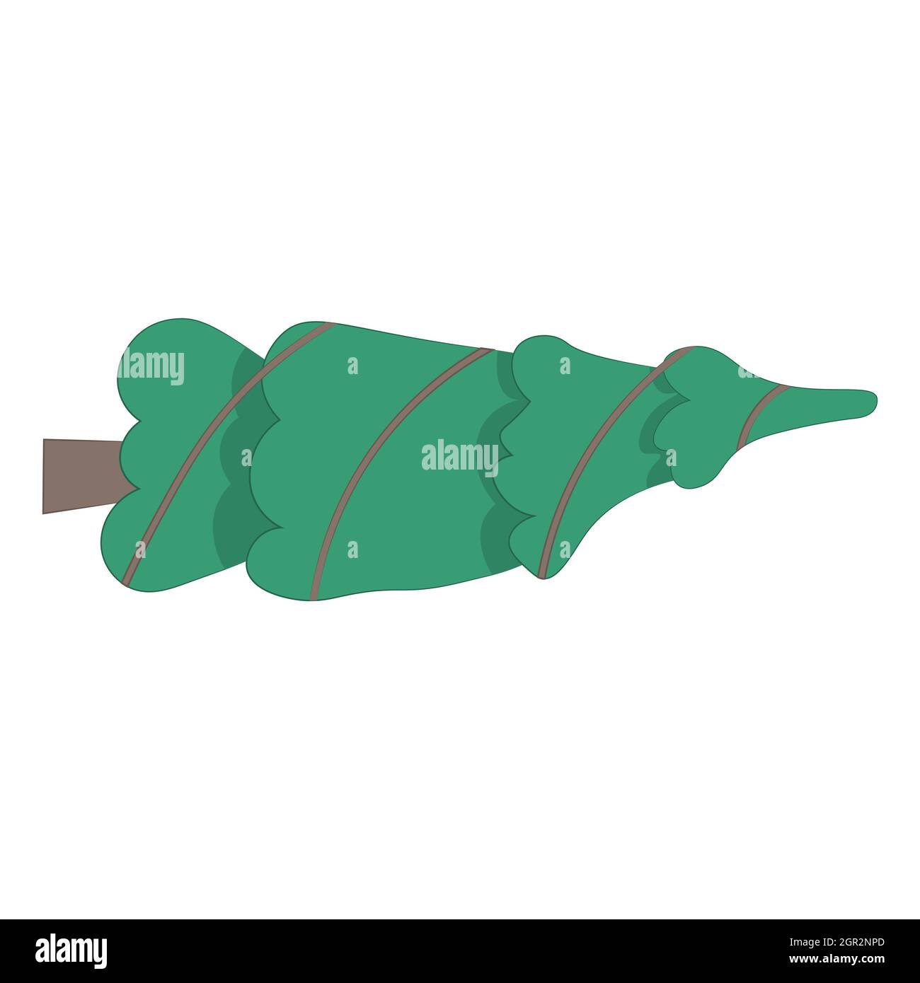 Legato albero di Natale isolato su sfondo bianco. Illustrazione piatta vettoriale. Albero di Natale senza giocattoli legati con corda. Illustrazione Vettoriale