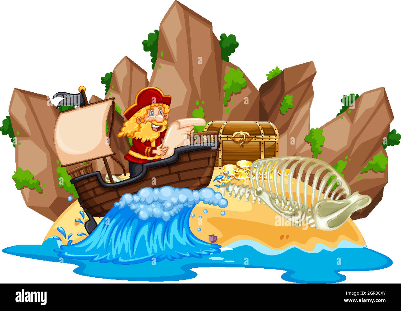 Pirata scoprire l'isola Illustrazione Vettoriale