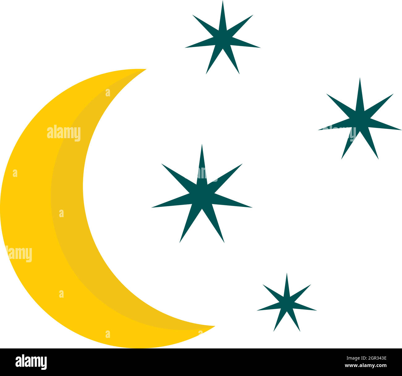 Crescent e icona a forma di stella, stile piatto Illustrazione Vettoriale