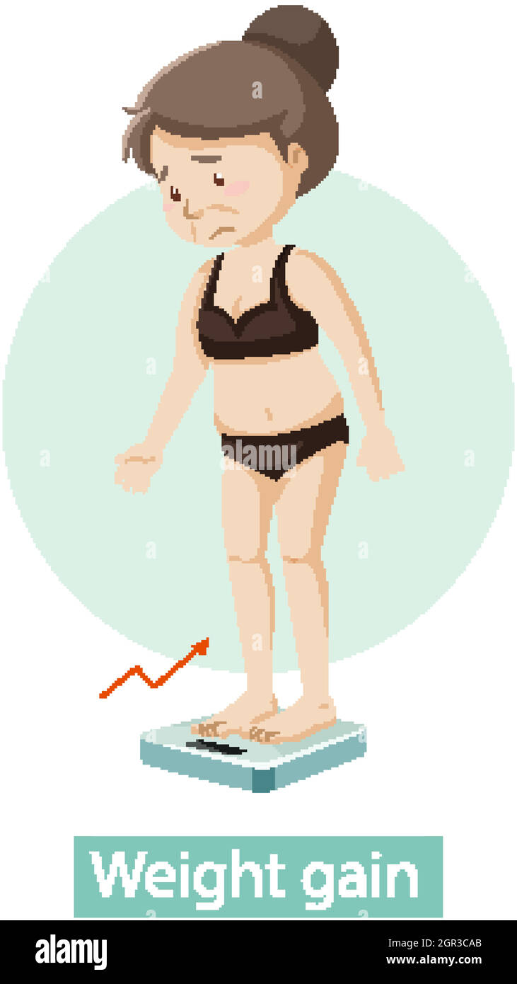 Personaggio cartoon con sintomi di aumento di peso Illustrazione Vettoriale