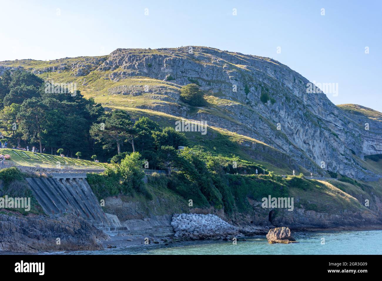 Il Grande Orme da Llandudno Pier, Llandudno, Conwy County Borough, Galles, Regno Unito Foto Stock