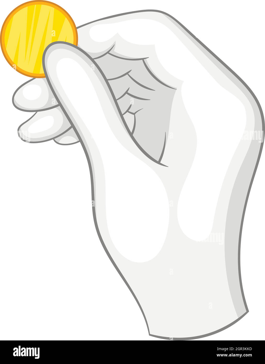 La mano in un guanto bianco in possesso di una moneta in oro icona Illustrazione Vettoriale