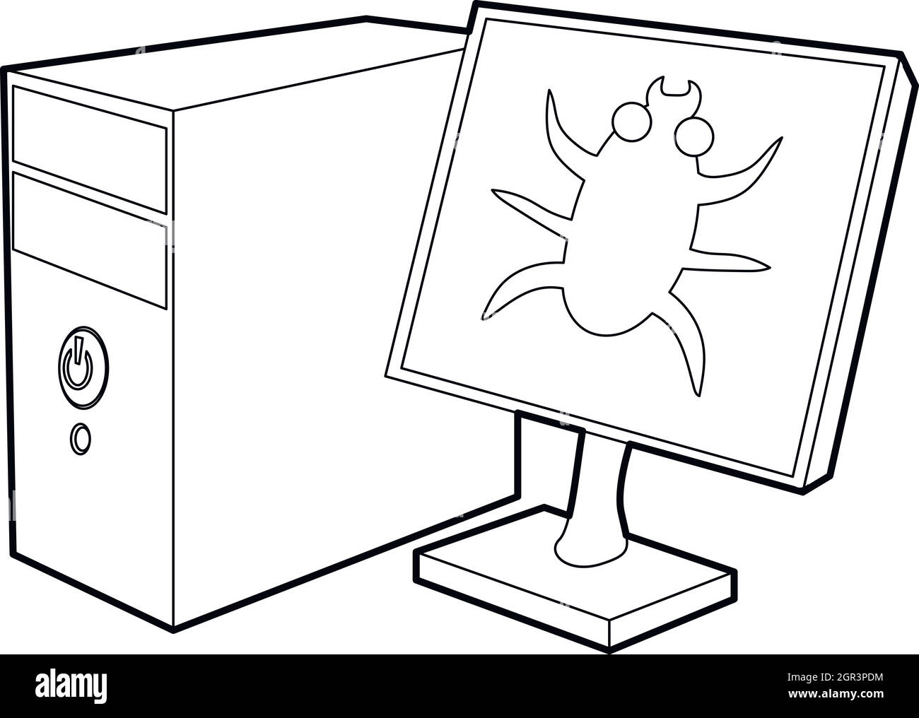 Bug sul monitor del personal computer icona Illustrazione Vettoriale