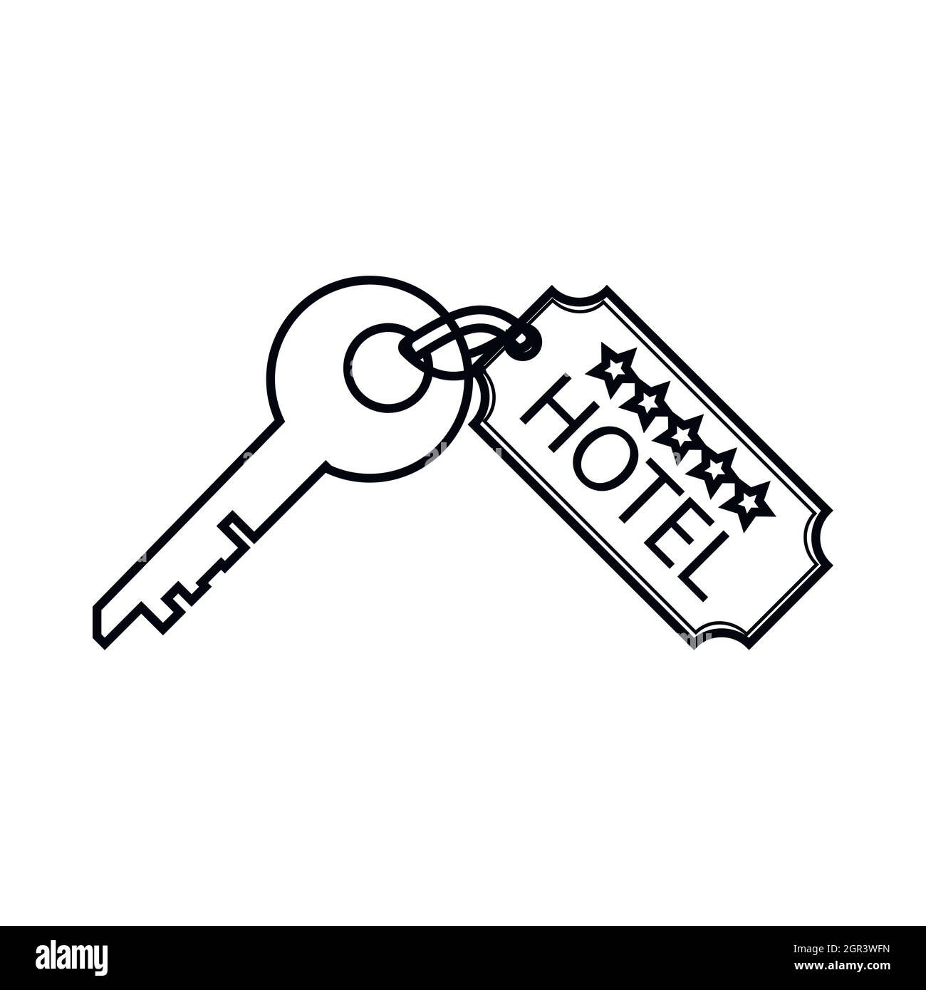 La chiave della camera al hotel icona, stile contorno Illustrazione Vettoriale