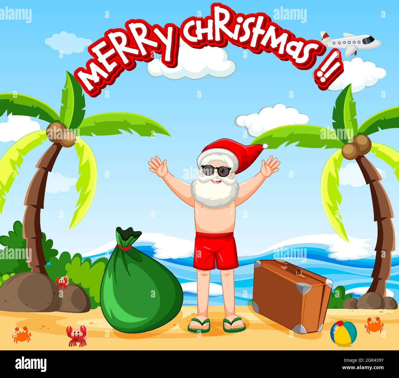 Babbo Natale sulla spiaggia per Natale estivo Illustrazione Vettoriale