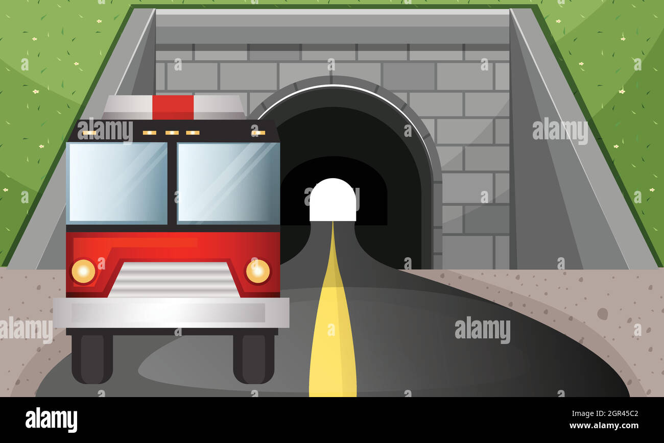 Motore antincendio che esce dal tunnel Illustrazione Vettoriale