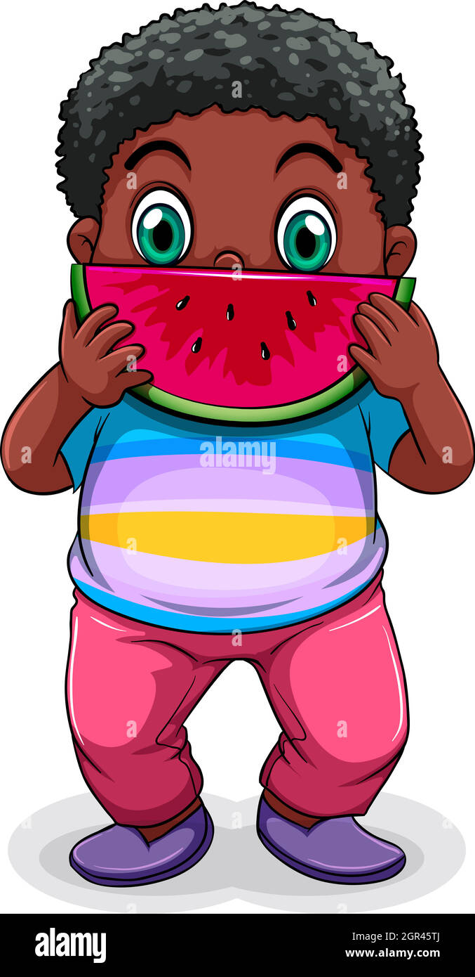 Un uomo grasso che mangia l'anguria Illustrazione Vettoriale