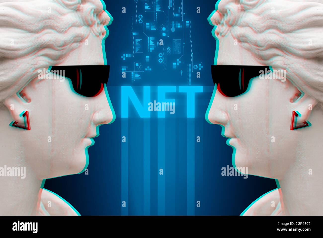 Concetto moderno di arte digitale NFT o token non-fungibile. Foto Stock