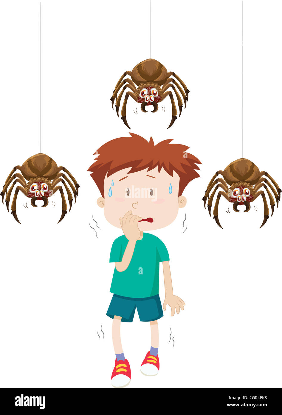 Ragazzo spaventato di ragni Illustrazione Vettoriale