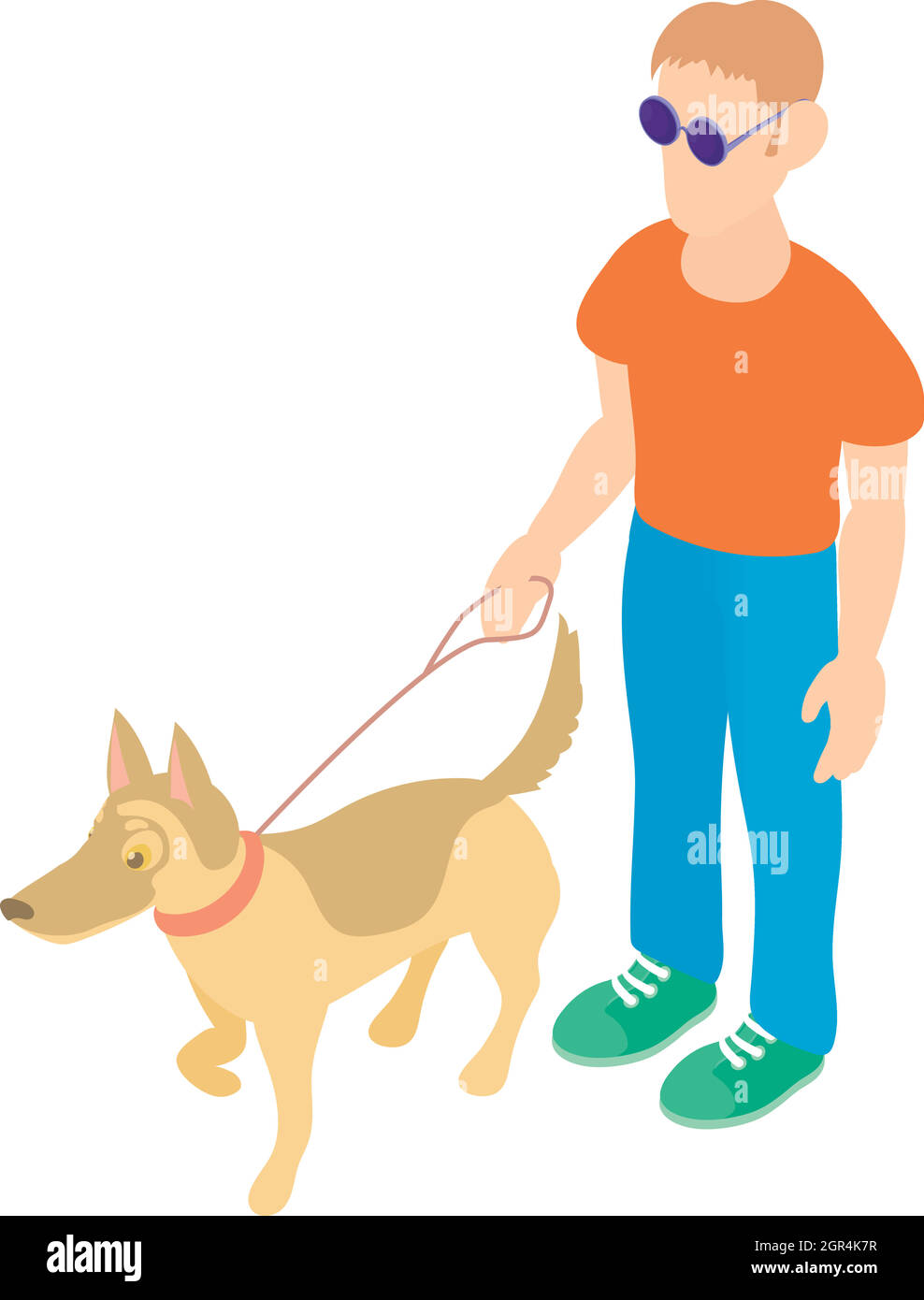 Cieco con il cane guida icona, stile cartoon Illustrazione Vettoriale