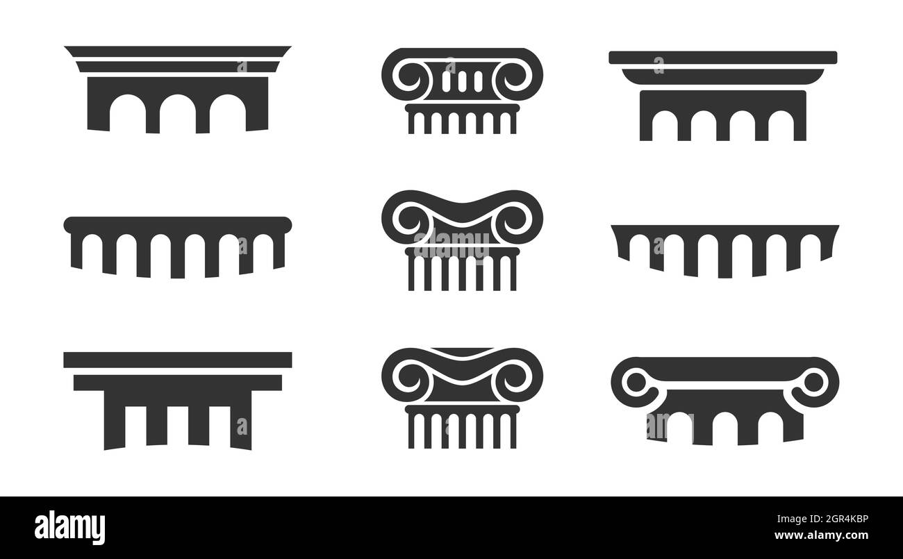 Un insieme di colonne greche e romane. Elementi di design per un logo. Illustrazione Vettoriale