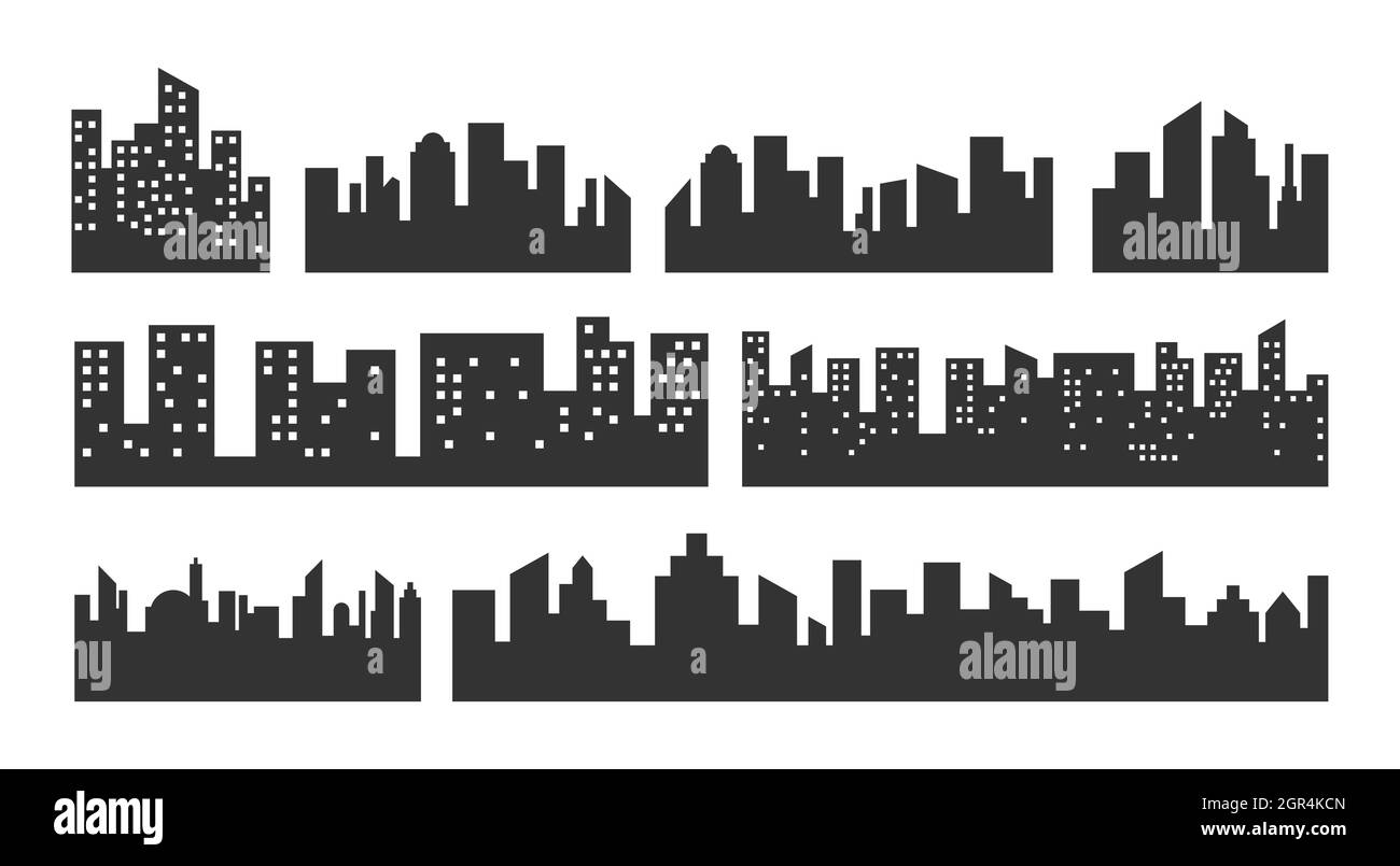 Una serie di sagome di una grande città, metropoli, capitale. Illustrazione Vettoriale