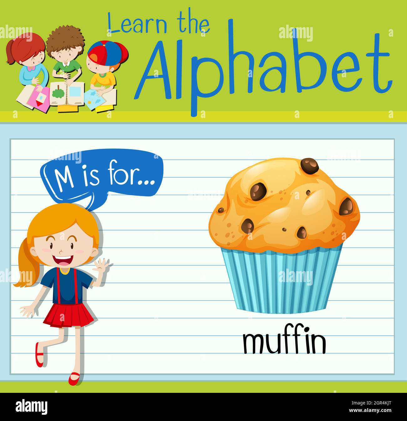 La lettera M del flashcard è per il muffin Illustrazione Vettoriale