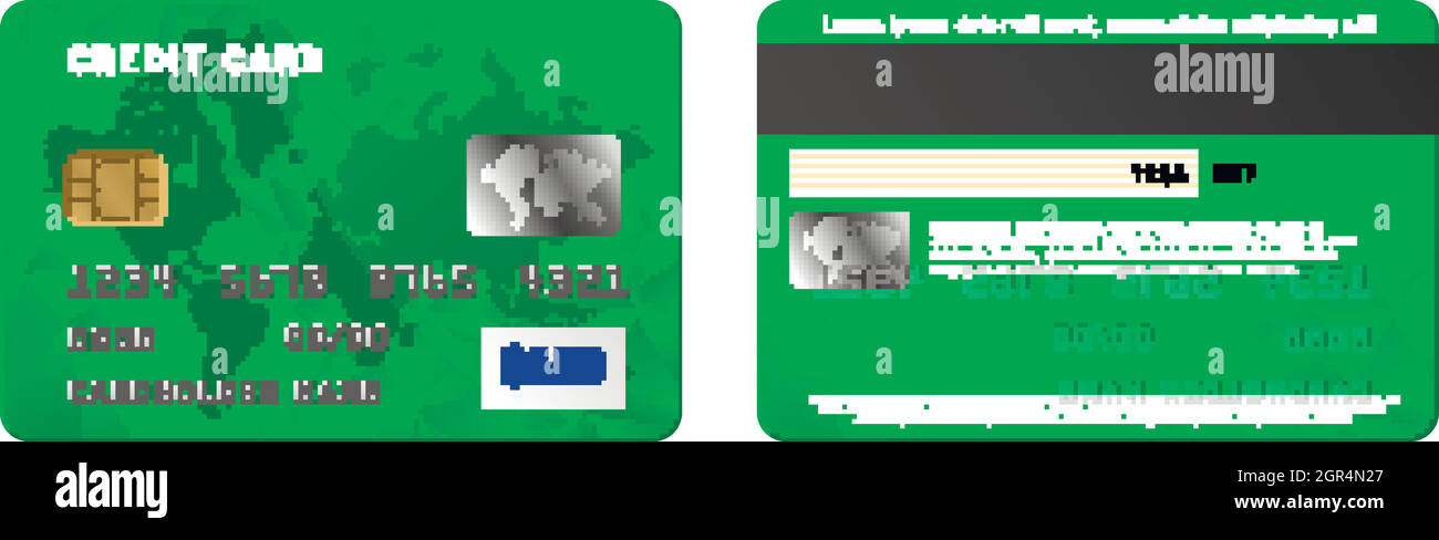 Green carta di credito, due lati in stile realistico Illustrazione Vettoriale