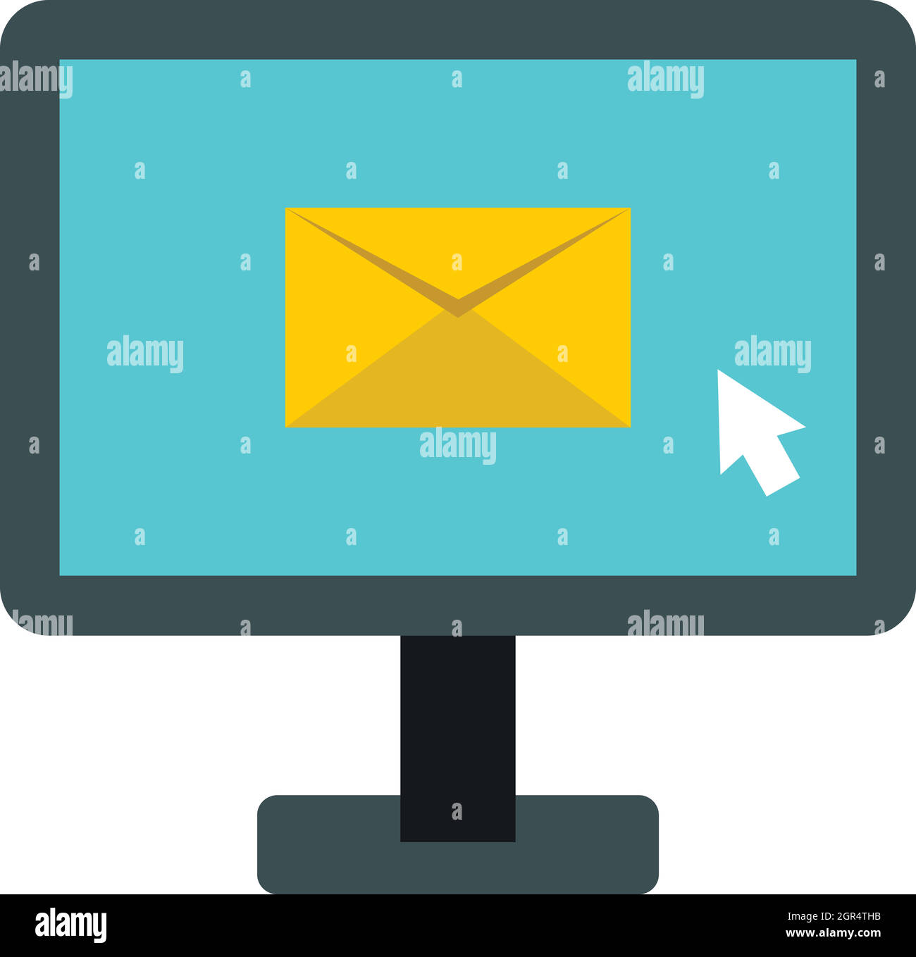 La scrittura di messaggi di posta elettronica sul computer, l'icona di stile di Piana Illustrazione Vettoriale