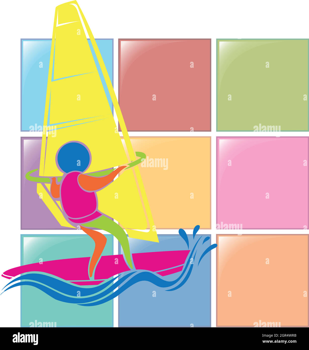 Icona sportiva per il windsurf a colori Illustrazione Vettoriale