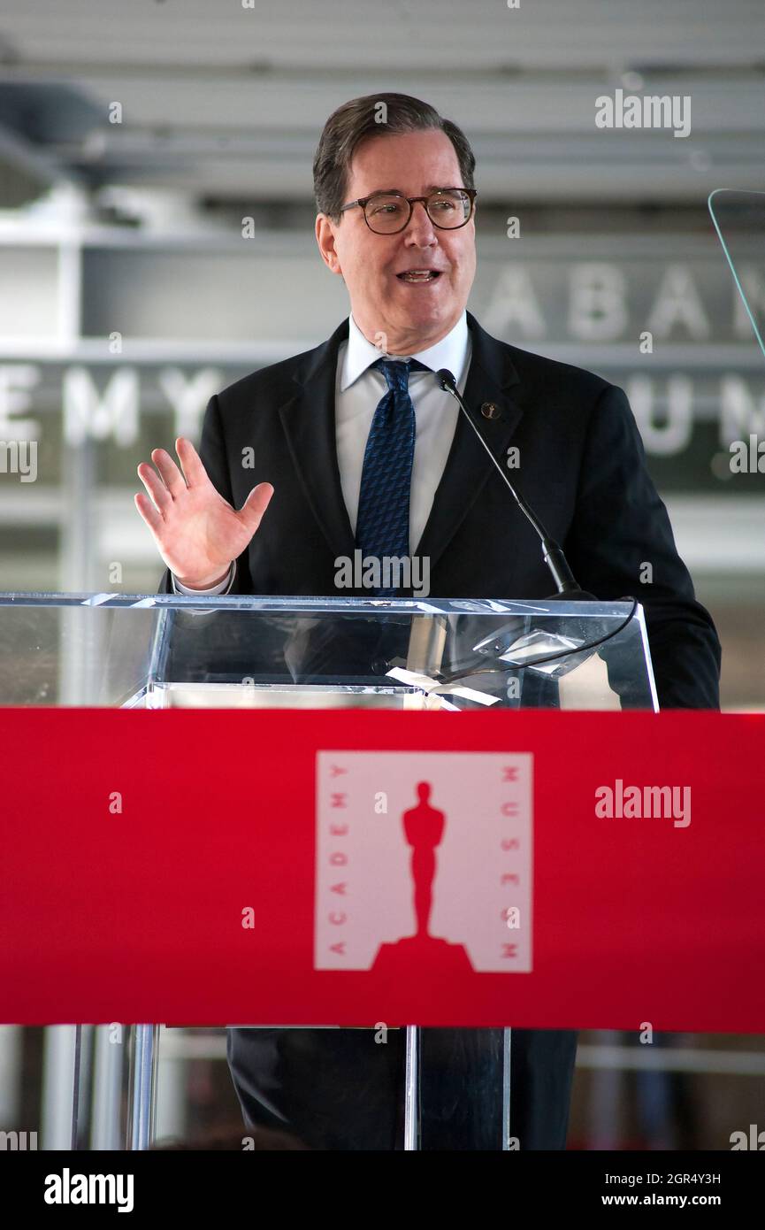 David Ruben, presidente dell'Accademia delle immagini del movimento, intervenendo alla cerimonia di dedicazione per il Museo dell'Accademia delle immagini del movimento, L.A., CA Foto Stock