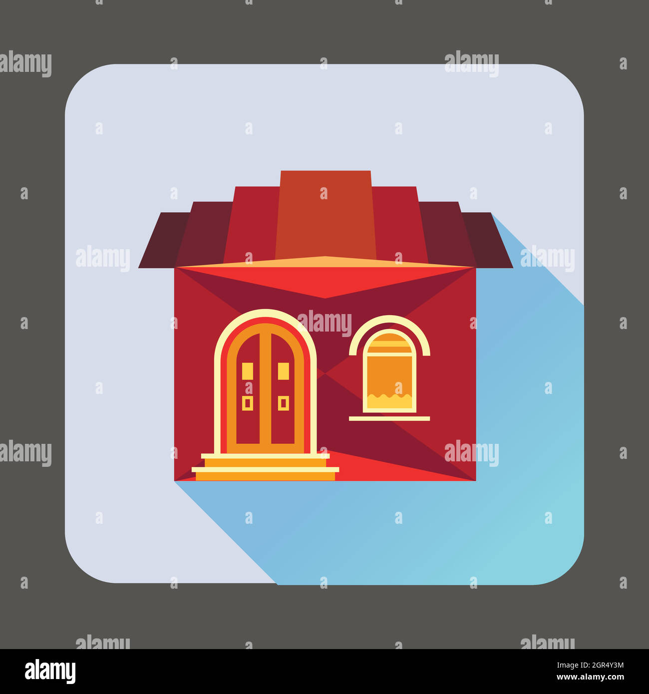 Carino casa rossa icona, stile piatto Illustrazione Vettoriale