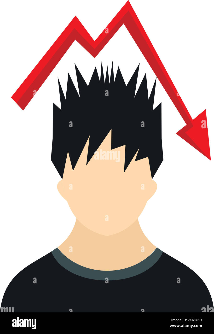 Uomo con la caduta di grafico rosso sopra la sua testa icona Illustrazione Vettoriale