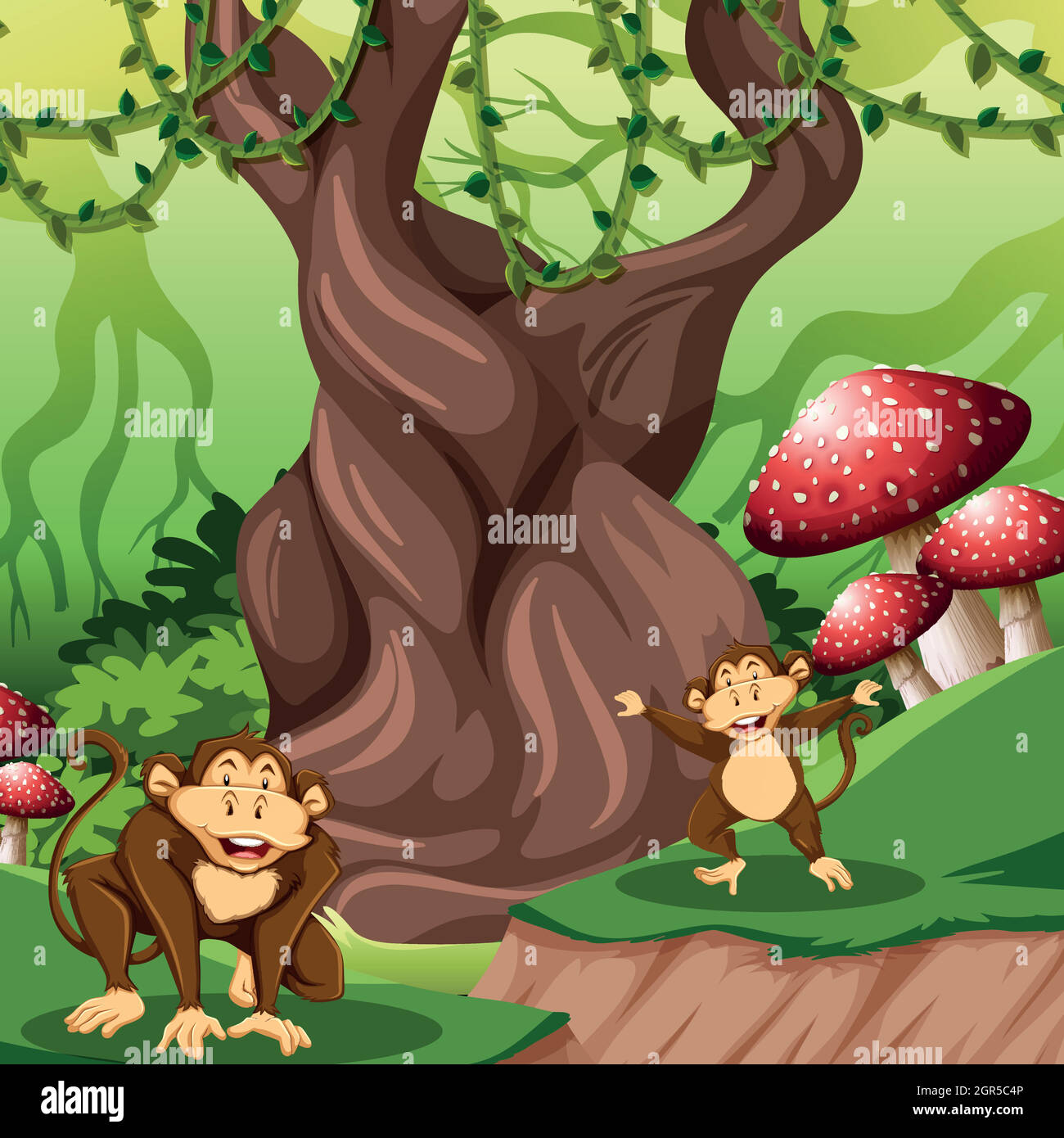 Scimmia nella scena della giungla Illustrazione Vettoriale