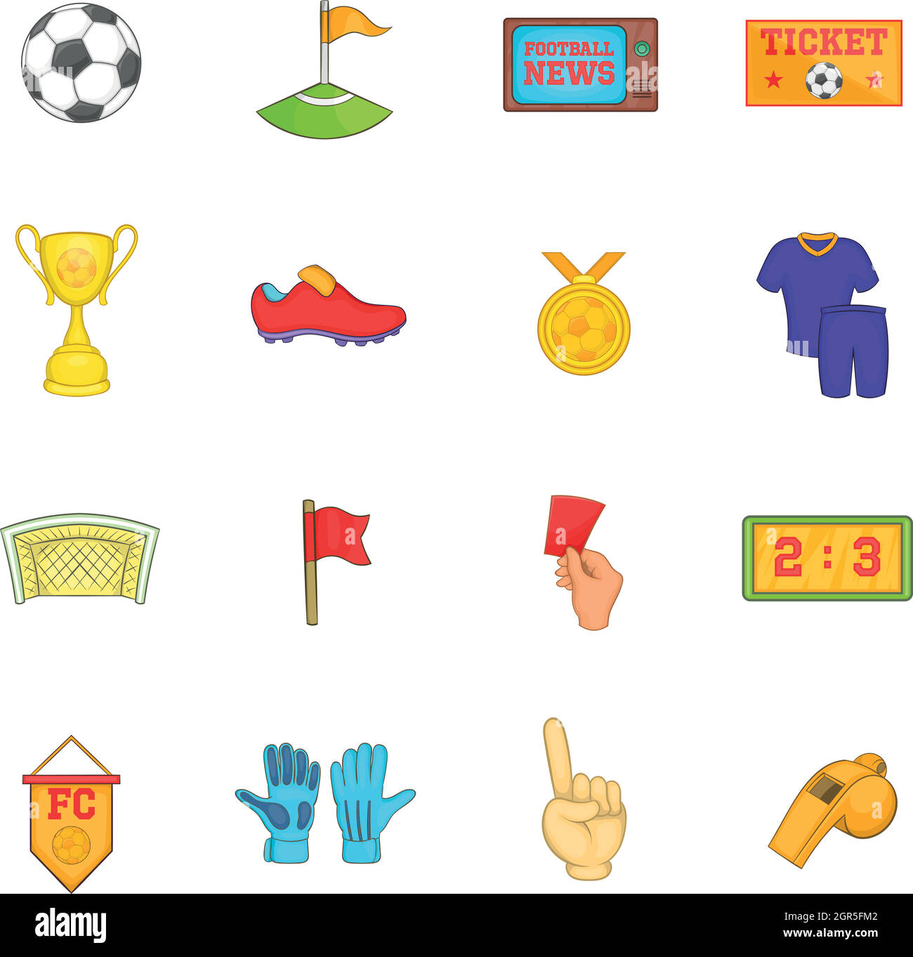 Soccer set di icone, stile cartoon Illustrazione Vettoriale