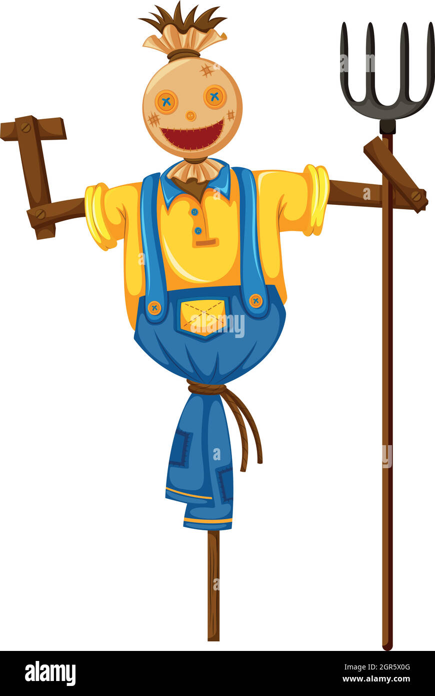 Spaventapasseri in forchetta di tenuta per abiti da contadino Illustrazione Vettoriale