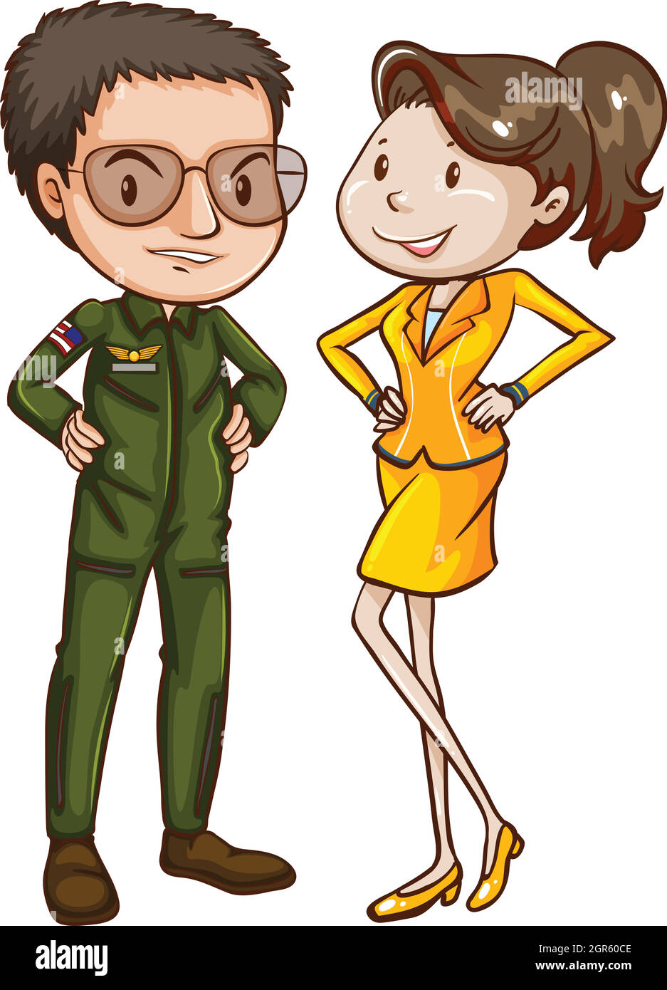 Uno schizzo colorato di un pilota e di una hostess Illustrazione Vettoriale