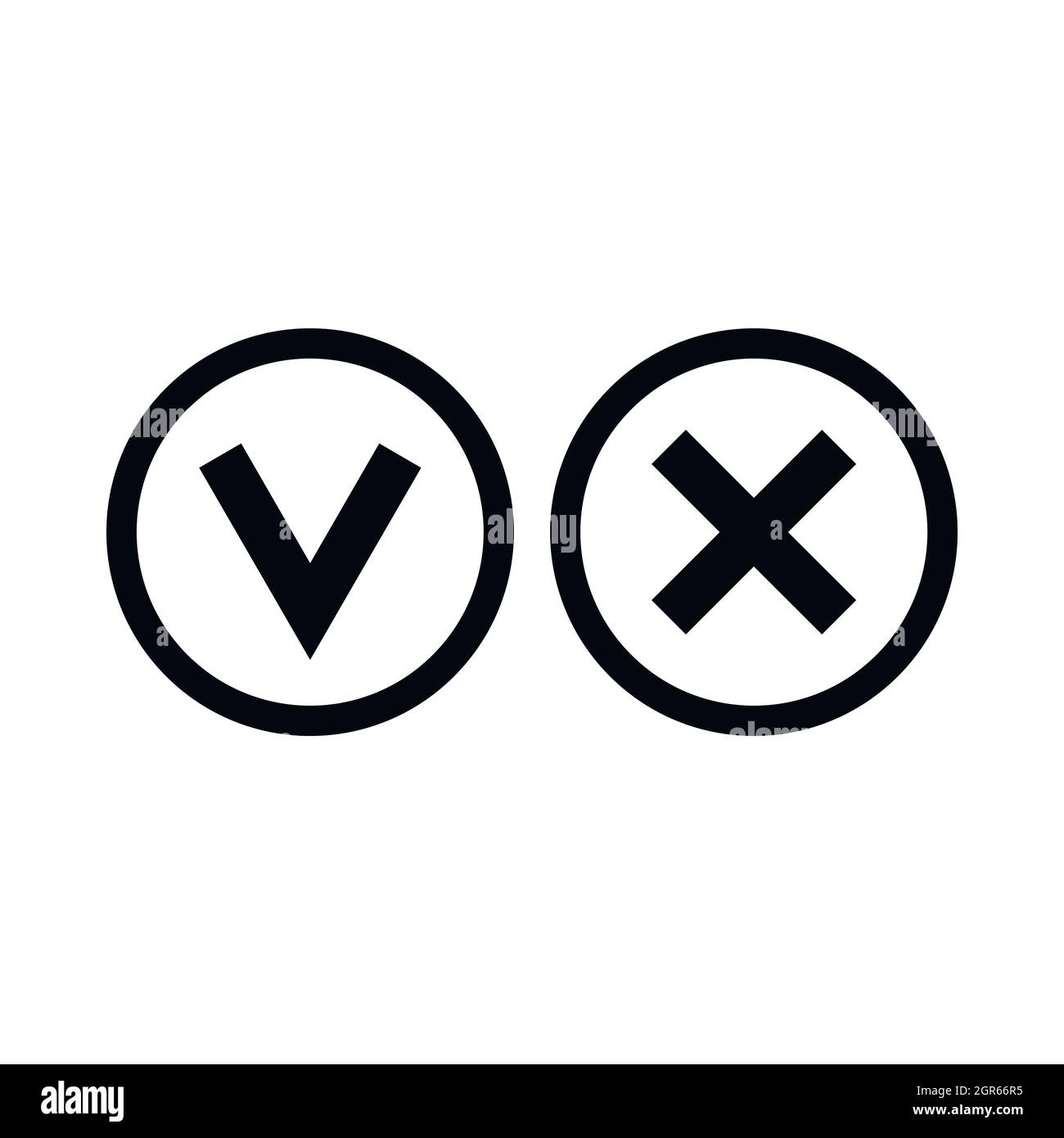 Segni di scelta di tick e icona a forma di croce Illustrazione Vettoriale