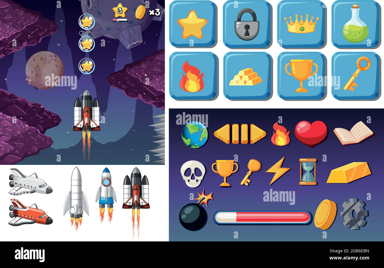 Spazio tema Video gioco Illustrazione Vettoriale