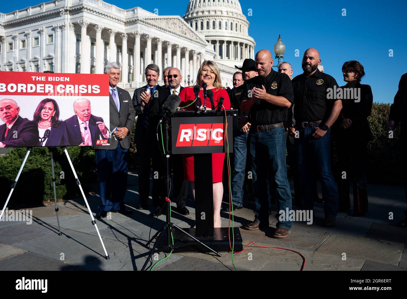 Washington, Stati Uniti. 30 settembre 2021. Il rappresentante degli Stati Uniti Kat Cammack (R-FL) parla del confine meridionale in una conferenza stampa organizzata dal Comitato di Studio Repubblicano. Credit: SOPA Images Limited/Alamy Live News Foto Stock