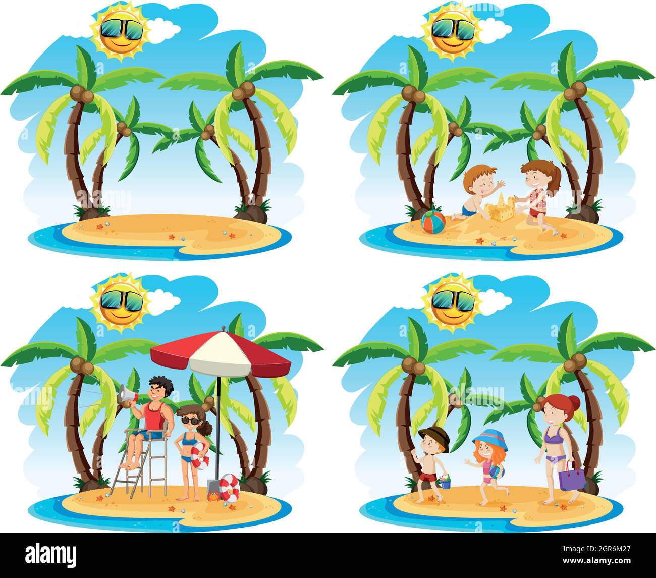 Una serie di Sunny Day presso la spiaggia Illustrazione Vettoriale