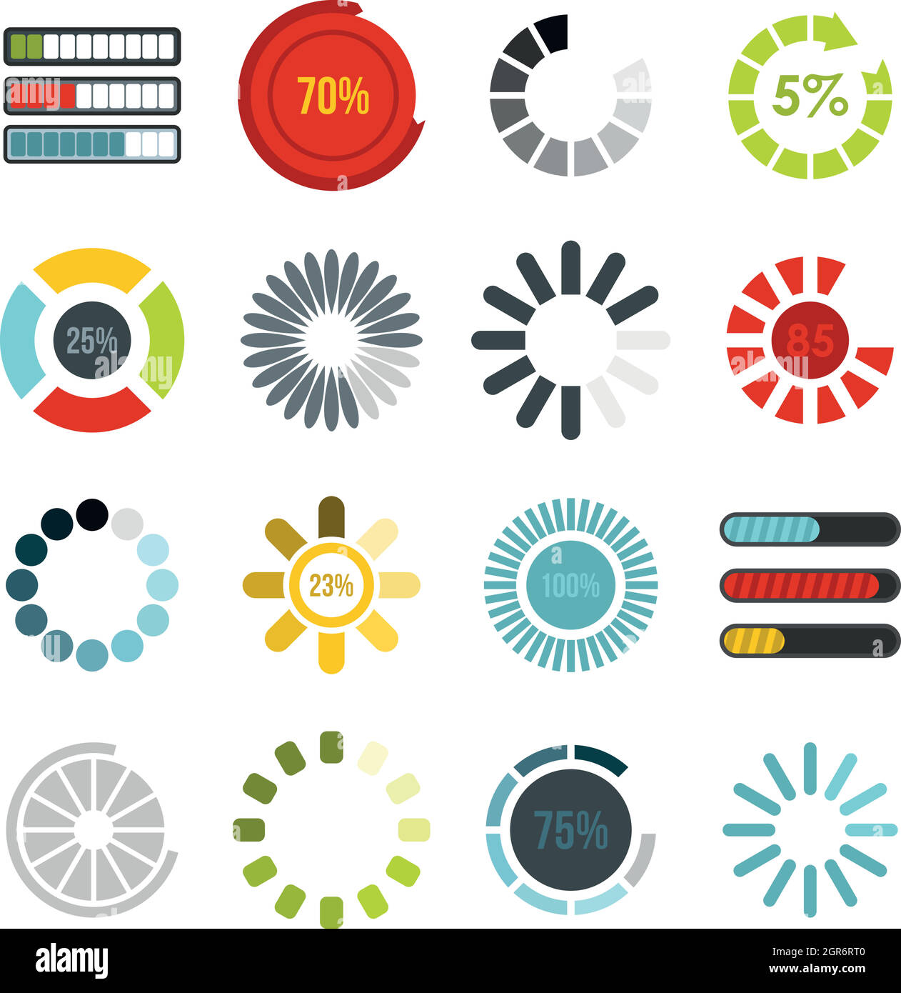Barra di progresso di download di set di icone di stile di Piana Illustrazione Vettoriale