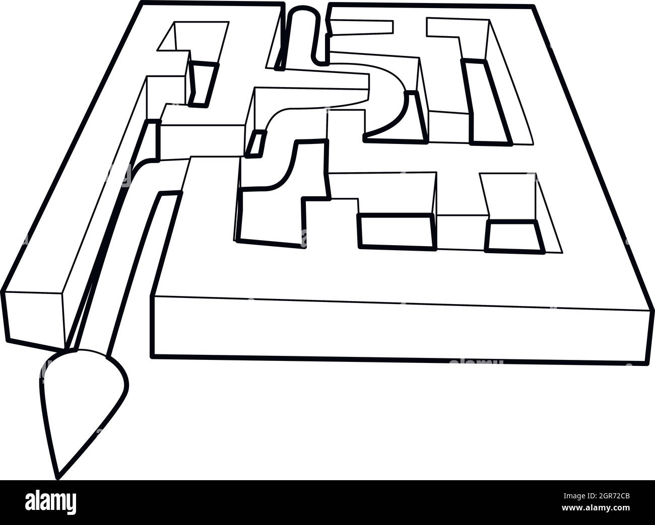 Percorso con freccia su icona a labirinto Illustrazione Vettoriale