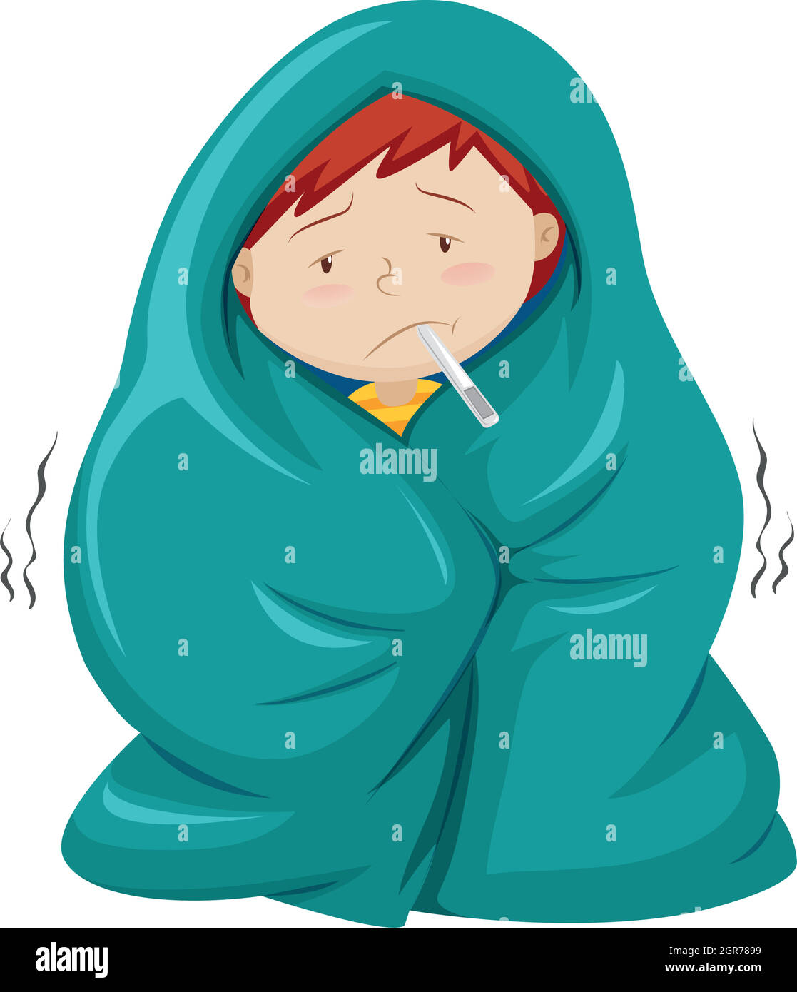 Bambino sotto coperta che ha febbre Illustrazione Vettoriale