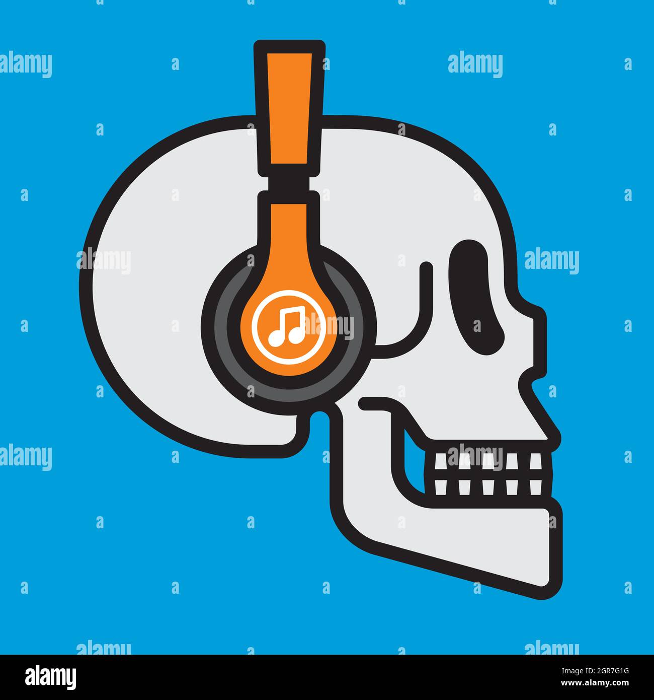 Cuffie wireless con logo per il cranio. Illustrazione vettoriale del cranio  umano che ascolta musica con le cuffie moderne sopra le orecchie Immagine e  Vettoriale - Alamy