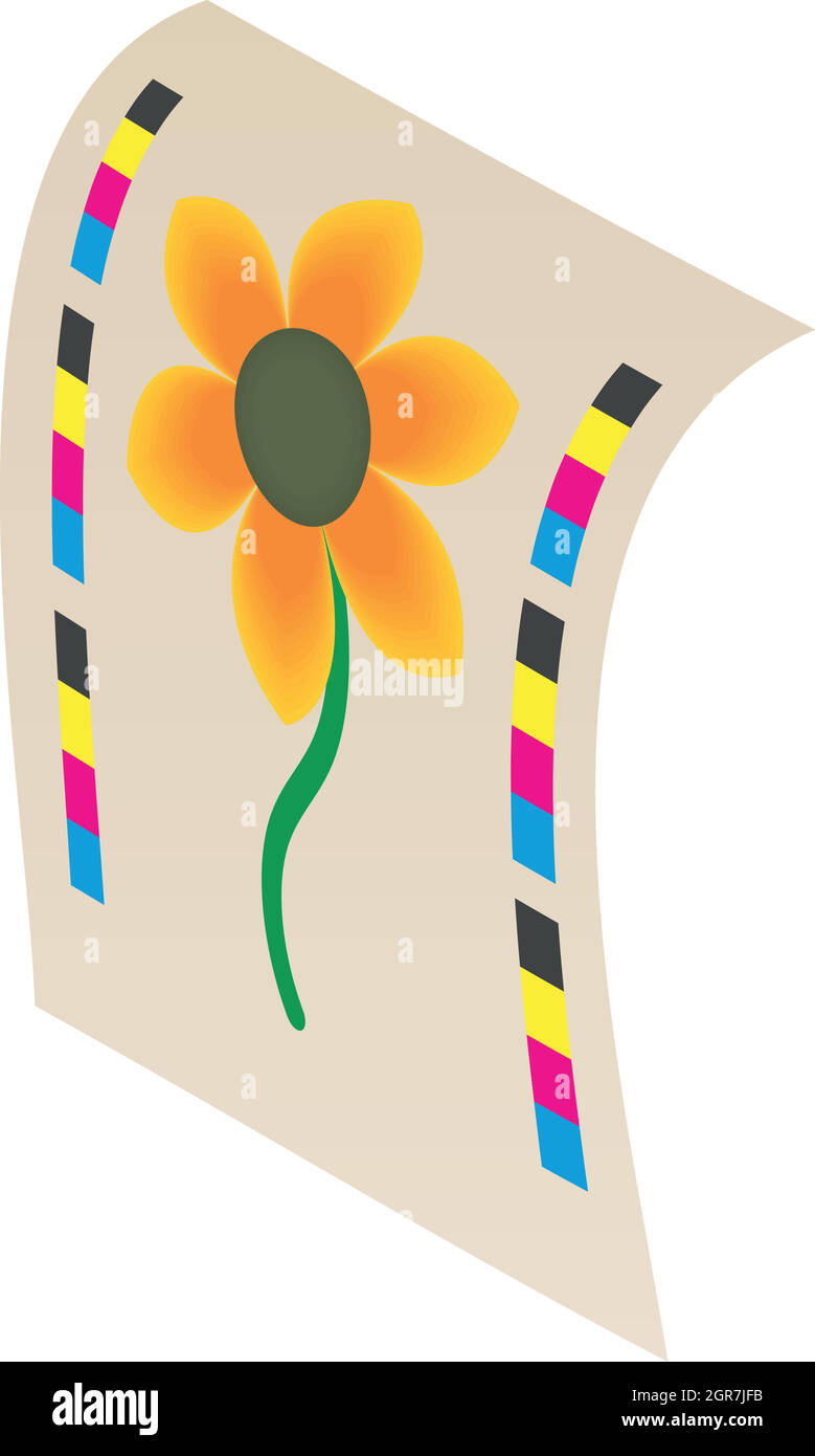 Fiore stampato sulla stampante icona, stile cartoon Illustrazione Vettoriale