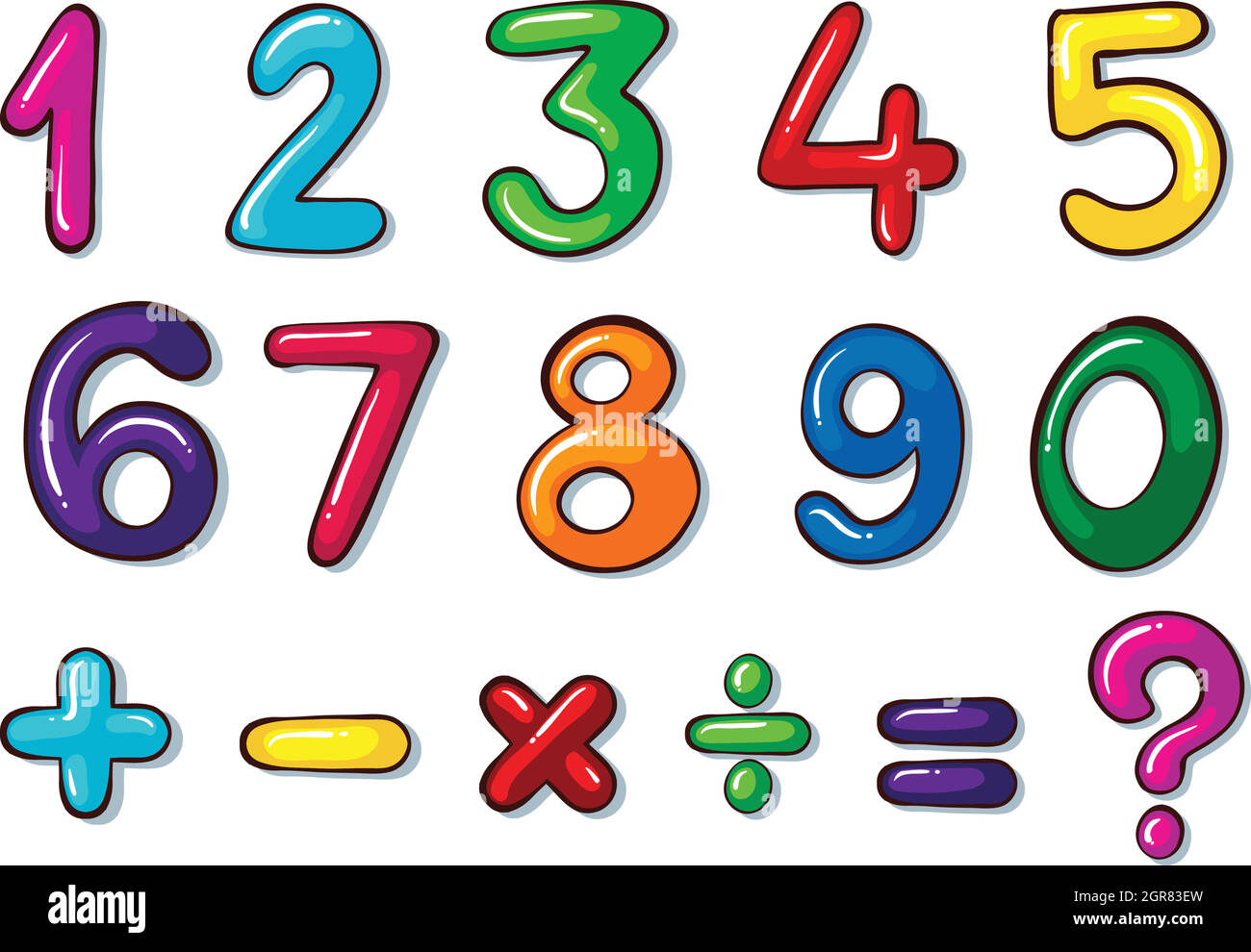 Numeri colorati e operazioni matematiche Illustrazione Vettoriale