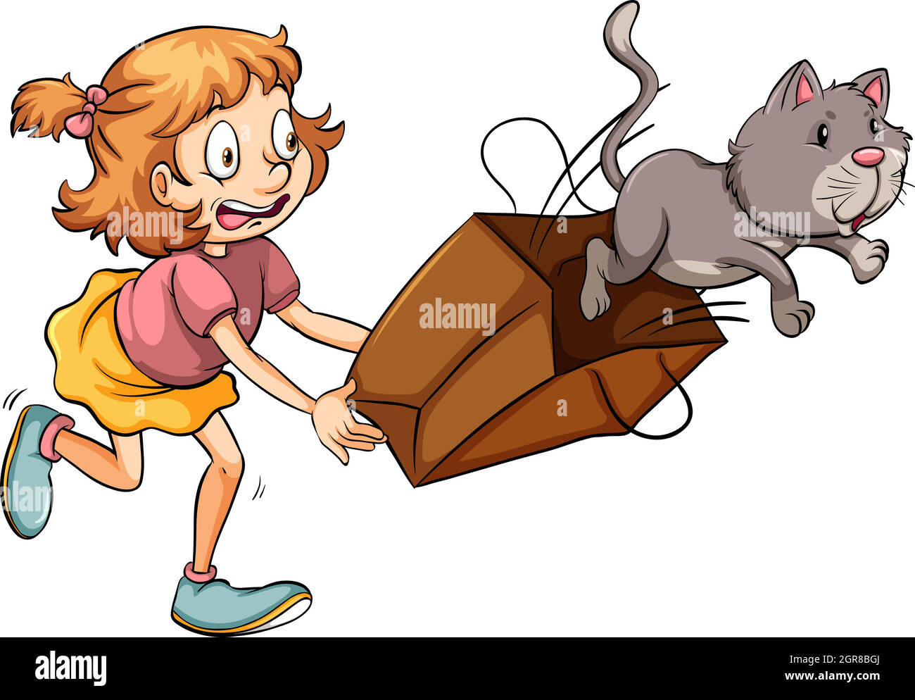 Una ragazza giovane che insegue il gatto Illustrazione Vettoriale