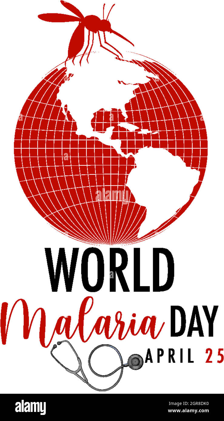 Logo o banner della Giornata Mondiale della malaria con segno di zanzara Illustrazione Vettoriale