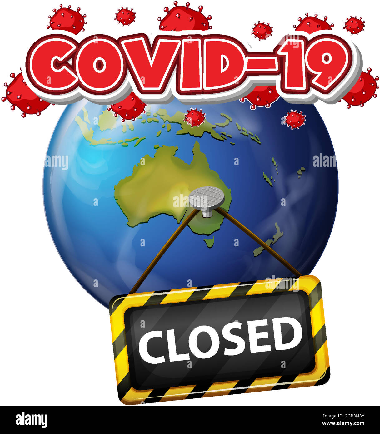 Poster design per il tema del coronavirus con la terra chiusa Illustrazione Vettoriale