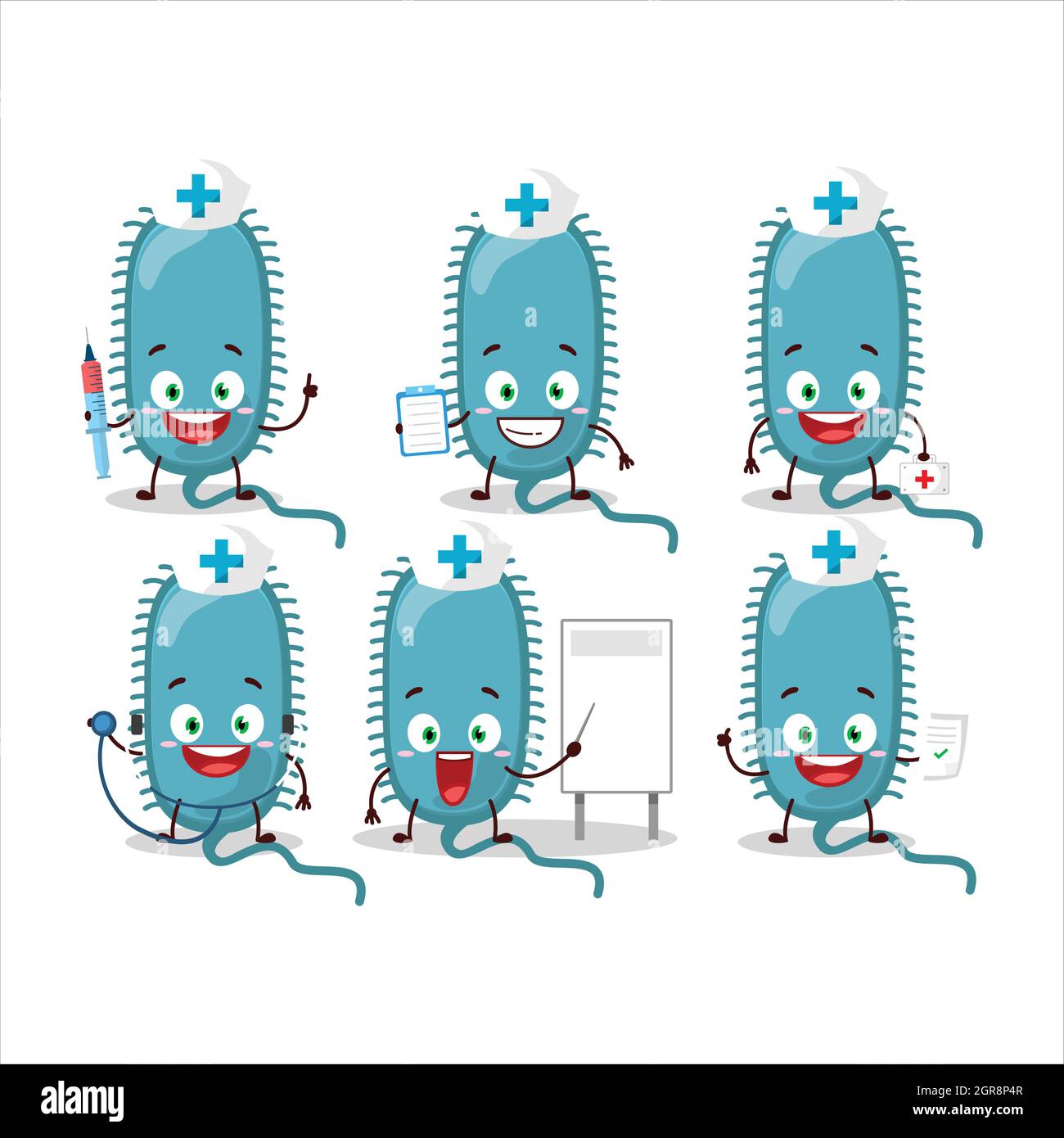 Emoticon professione medico con carattere cartoon minacovirus. Illustrazione vettoriale Illustrazione Vettoriale