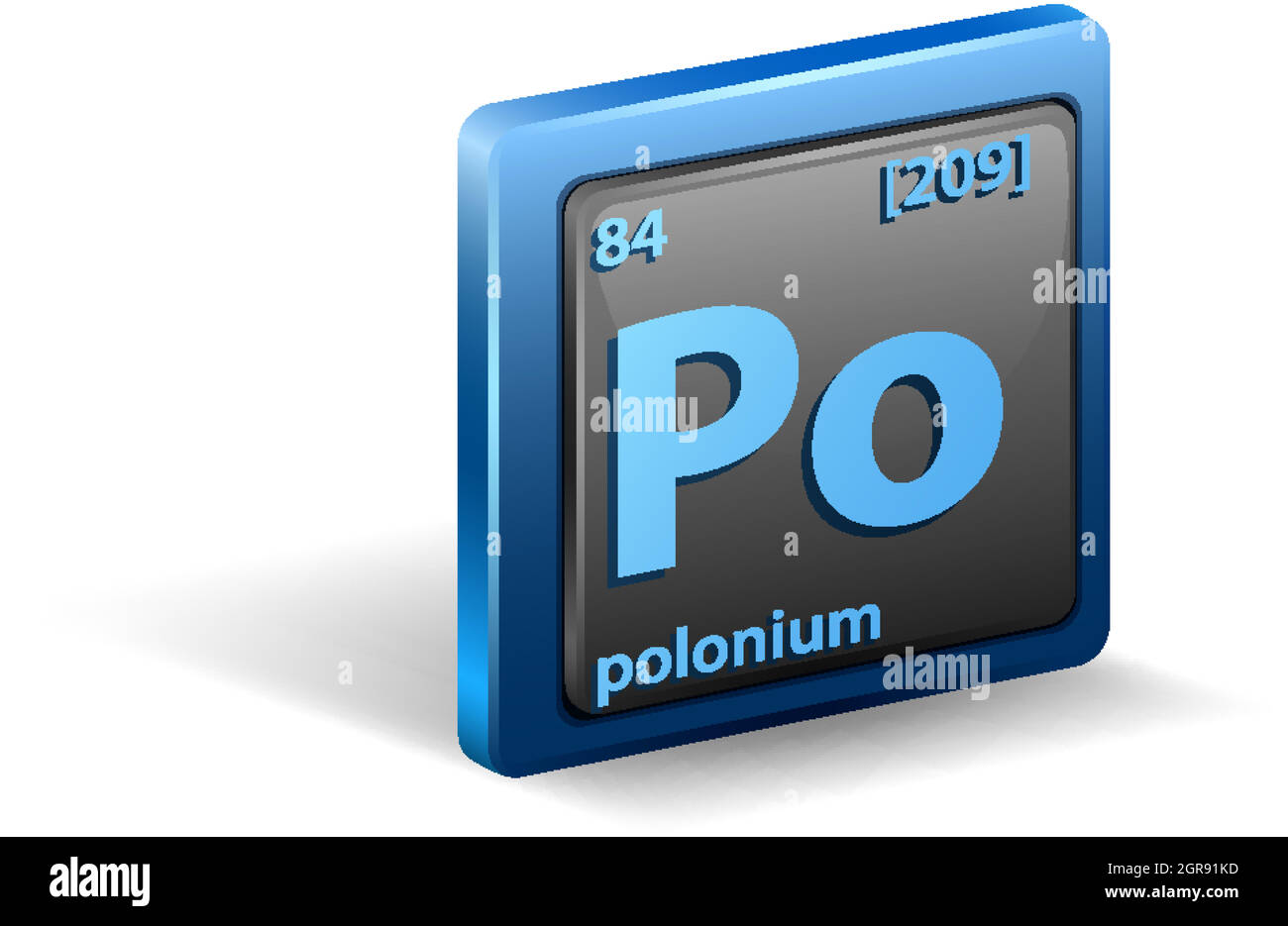 Elemento chimico di polonio. Simbolo chimico con numero atomico e massa atomica. Illustrazione Vettoriale