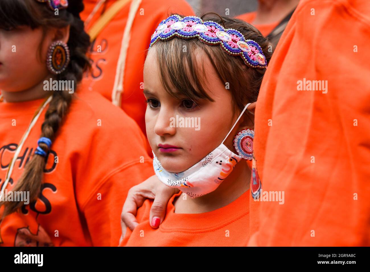 La prima verità e riconciliazione Day.This giorno mette in evidenza la sofferenza dei bambini che hanno attraversato il sistema indiano della scuola residenziale in Canada Foto Stock