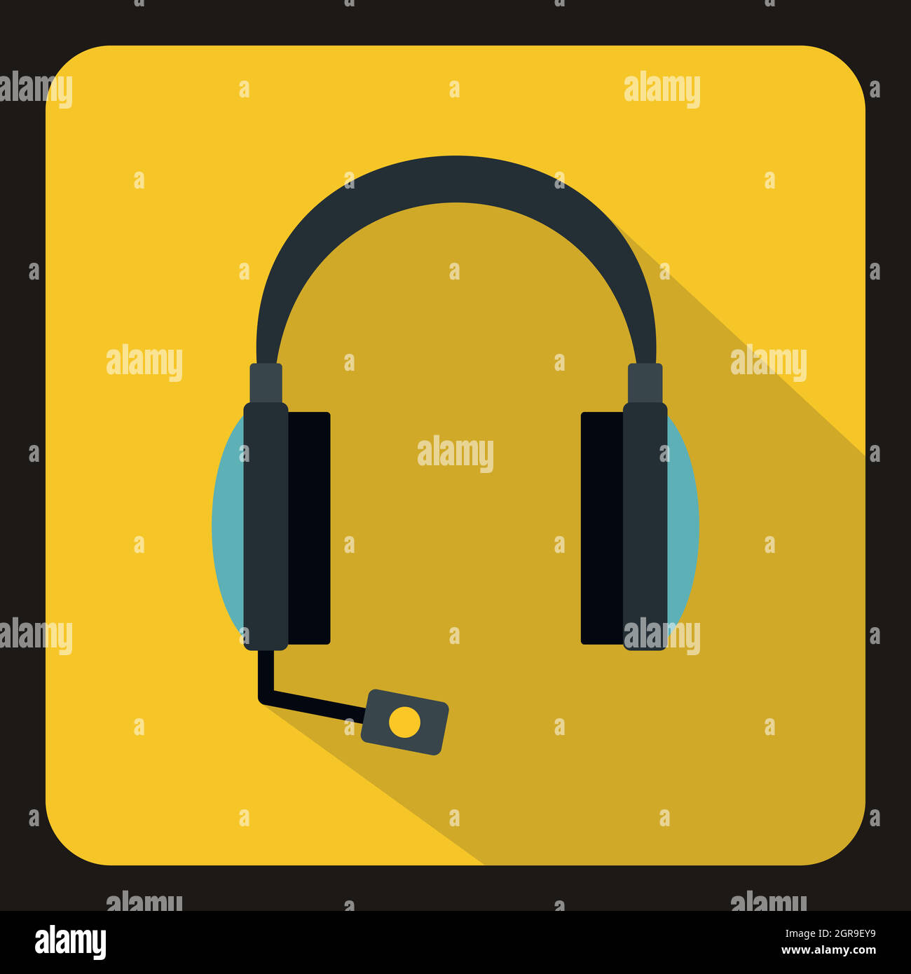 Cuffie con microfono, icona di stile piatto Illustrazione Vettoriale
