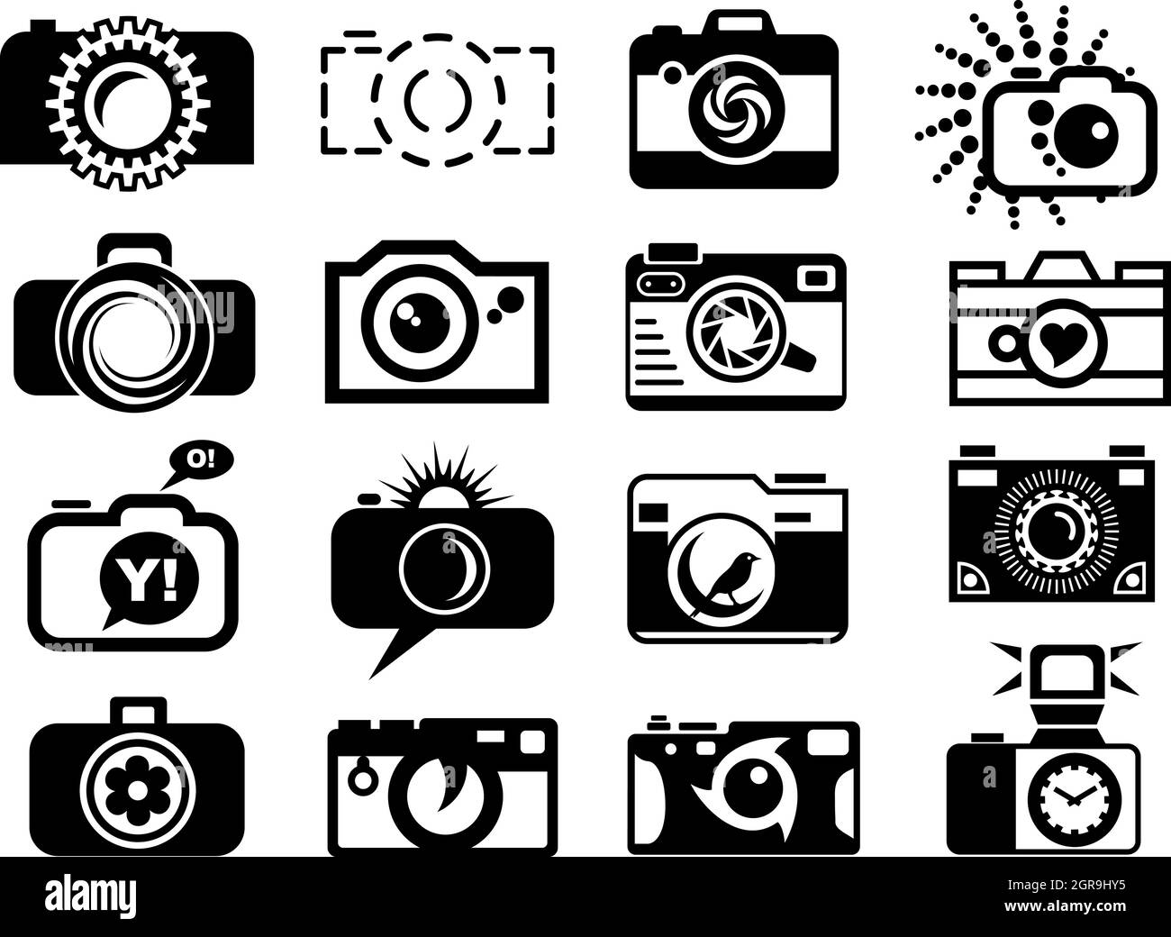 Foto fotocamera set di icone Illustrazione Vettoriale